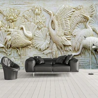 custom photo wallpaper chinese style 3d embossed crane lotus mural living room tv sofa bedroom background wall papel de parede