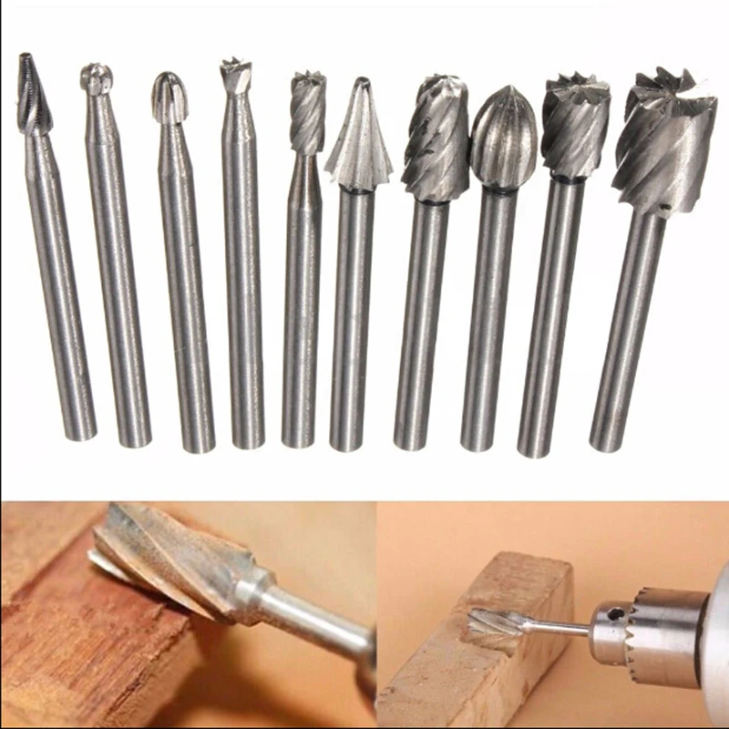 

10pcs Grinding Bits Spare High Speed Steel Burr Bits Carving Rasp 1/8'' Engraving