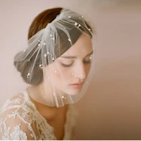 pearls veils wedding veil accessories covered face short bridal veils white ivory one layer with comb fascinator headdress 2021