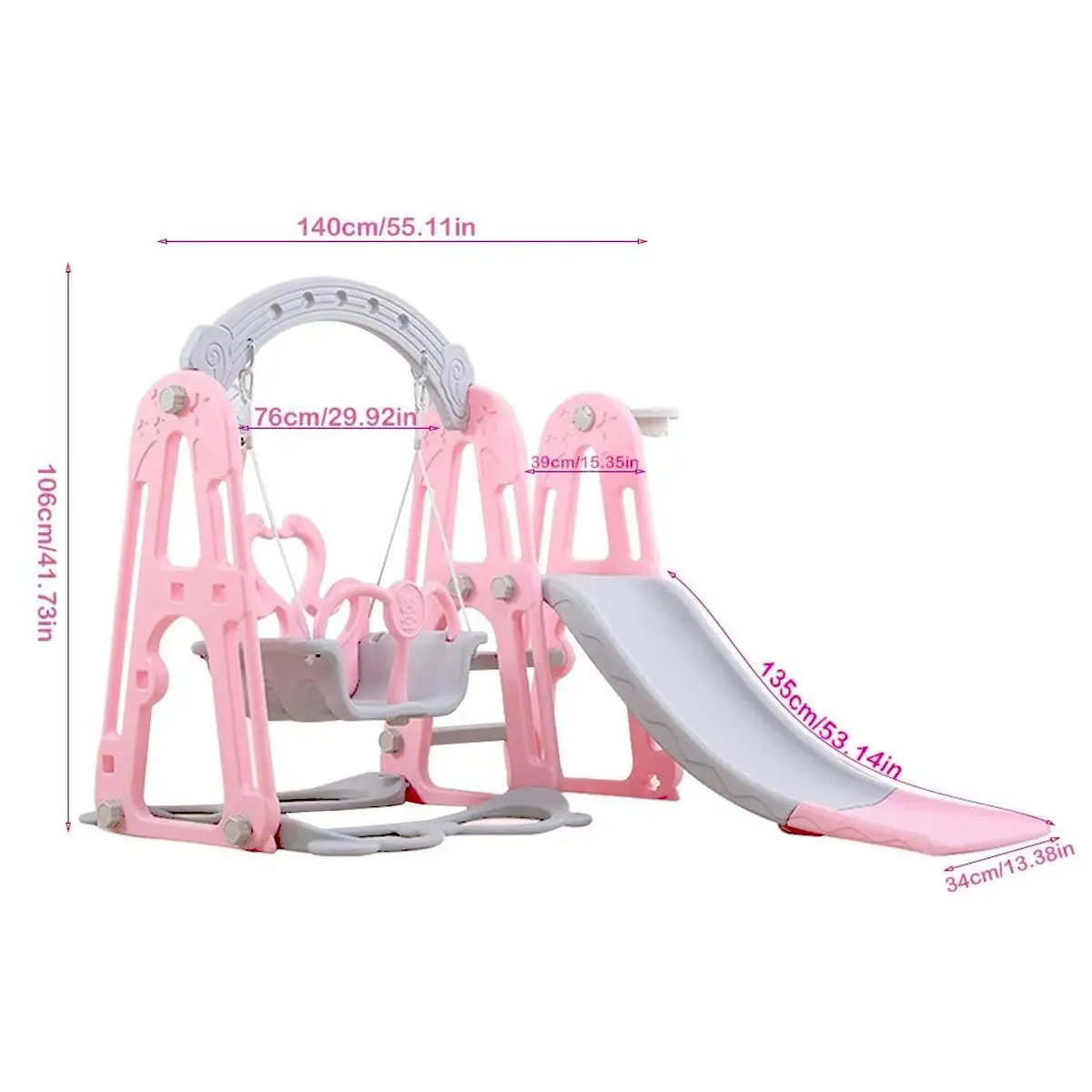 

3 in 1 Toddler Slide and Swing Set with Basketball Circle Children Slide Swing Combination Playground for Indoor Backyard