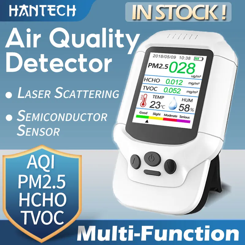

Air Quality Monitor，Temperature & Humidity Meter, Sensor, Tester HCHO TVOC PM 2.5 and PM10，Indoor Air Quality Detector