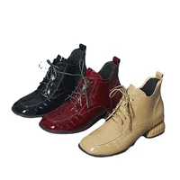 low heels womens fashion shoes lace up ankle boots for women patent leather boots woman shoes spring autumn punk cowboy boots