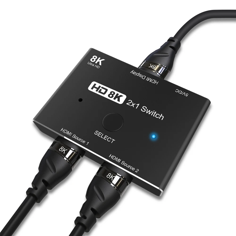 

Switcher HDMI 2.1-compatible 2 in 1 out Ultra speed 48Gbps 8K@60Hz 4K@120Hz Switch adapter With switch button For HDTV Projector