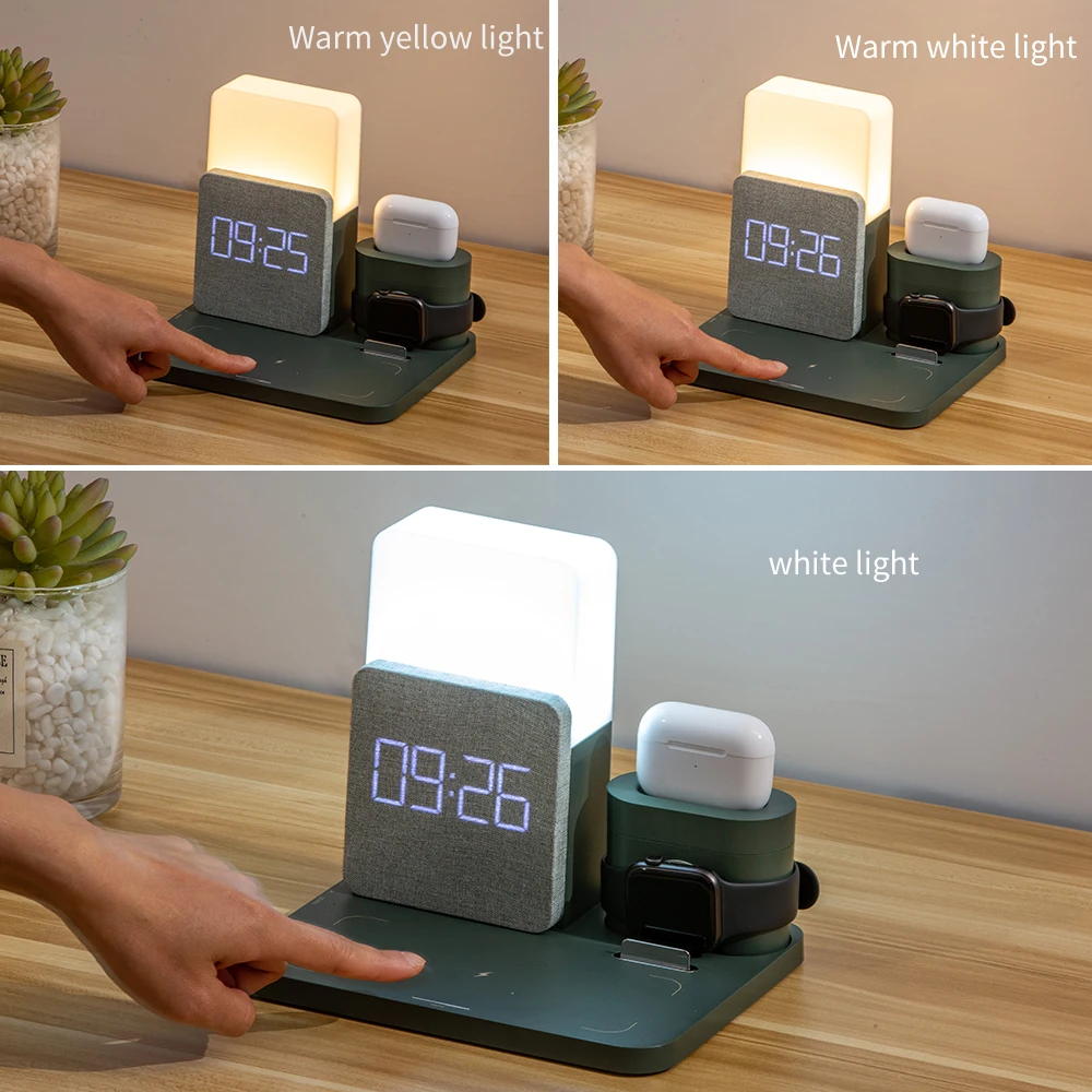 wireless charger 15w mobile phone fast charging desktop stand alarm clock night light desk lamp watch headset charging stand free global shipping