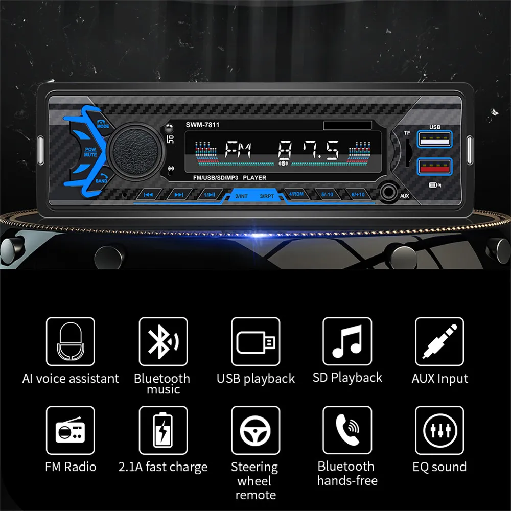 Оригинальный Автомобильный компактный MP3-плеер 12 В с Bluetooth многофункциональное