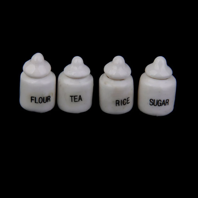 

4pcs Cute White Pottery Preserves For 12 Dollhouse Kitchen Accessories