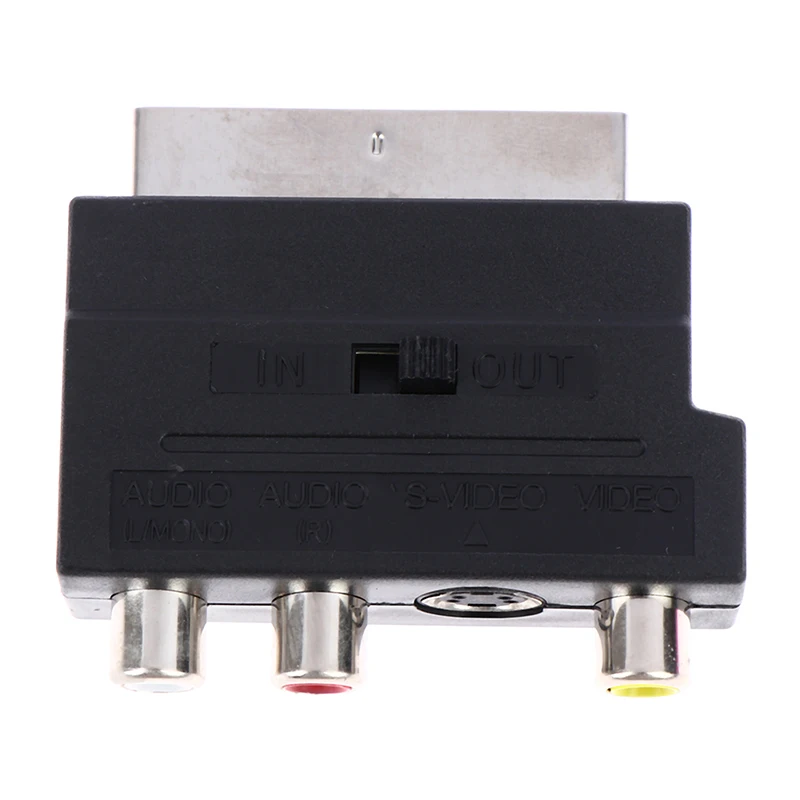 

1PC SCART Adaptor AV Block To 3 RCA Phono Composite S-Video With In/Out Switch Scart to SVHS Adapter for Video DVD Recorder