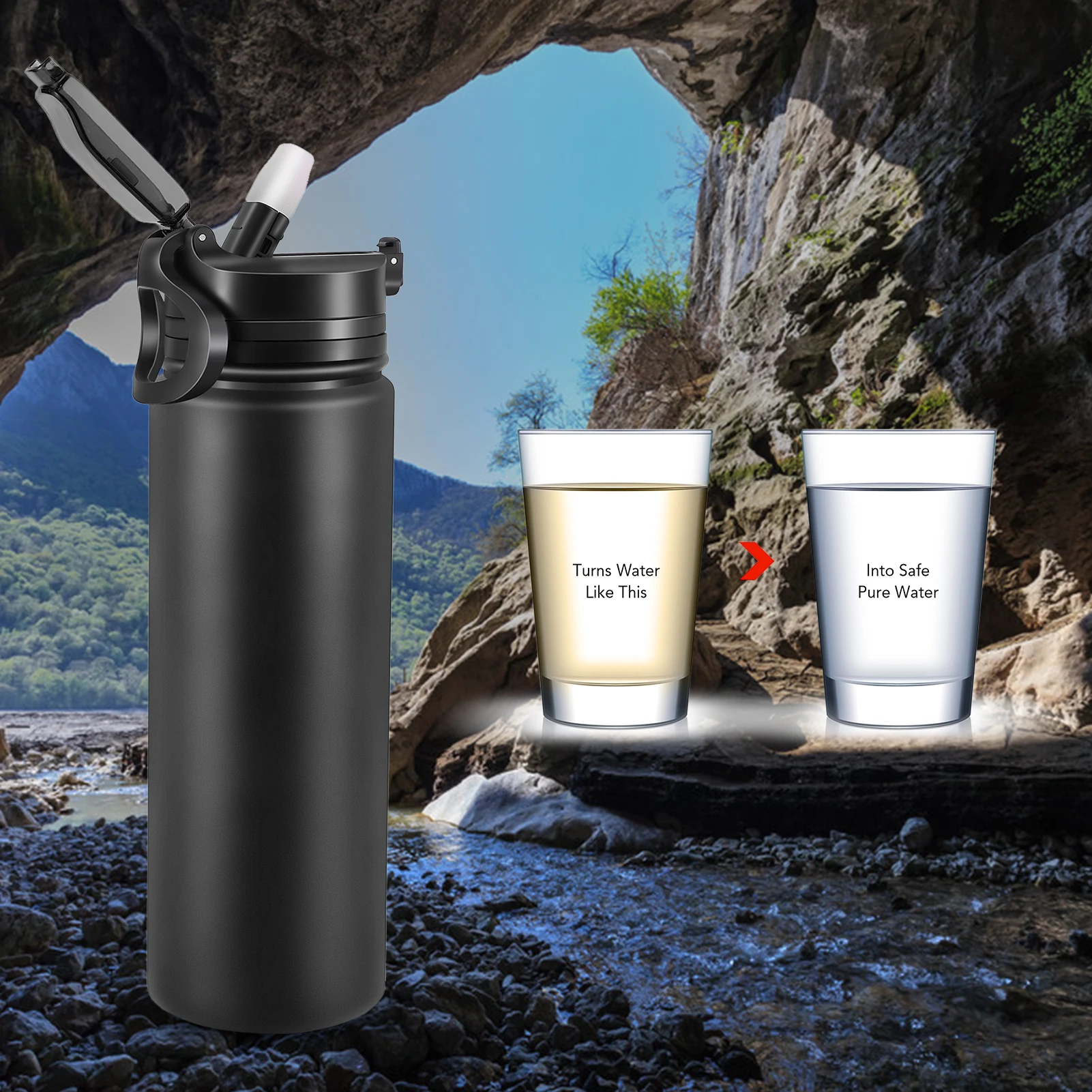

650ml / 1000ml Stainless Steel Vacuum Water Filter Bottle with Filter Water Filtration Purifier Bottle Camping Equipment