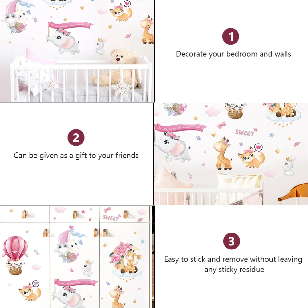 

3pcs Adorable Wall Stickers Creative Balloons Animals Kids Room Wall Decals