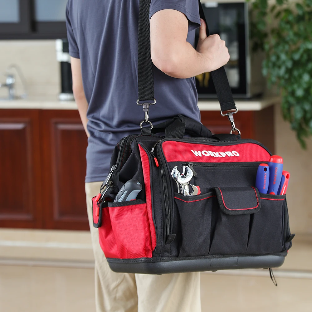 WORKPRO 16" Open Top Tool Storage Bag Multifunctional Heavy Duty Tool Bag Men Crossbody Bag for Tools
