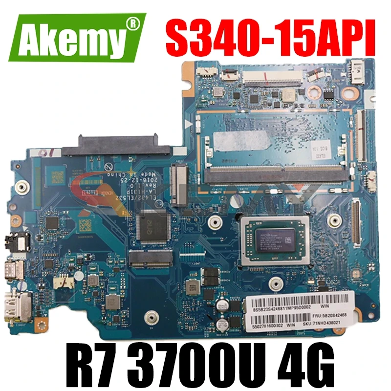 Billig Für Lenovo Ideapad S340-15API Laptop Motherboard EL432/EL532 LA-H131P Mit CPU R7 3700U 4G 100% Vollständig Getestet