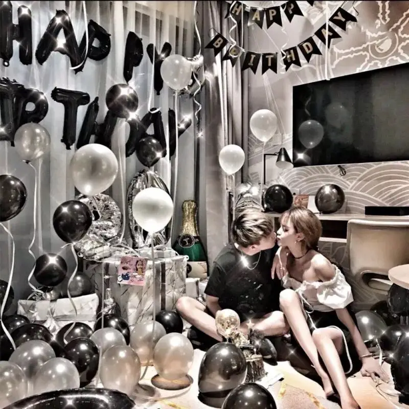 Черные белые серебряные украшения для дня рождения шары взрослых украшение с