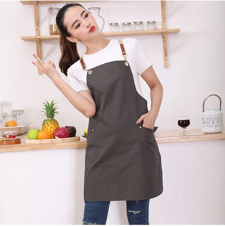 Новинка, модные женские фартуки для кухни, мужские Регулируемые фартуки с карманами, фартук для работы в кофейне, нагрудник с логотипом на заказ