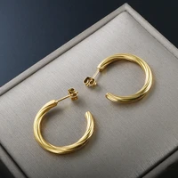 zmfashion hoop earrings lady personality stainless steel circle earrings twisted line hip hop style gold plated fashion jewelry