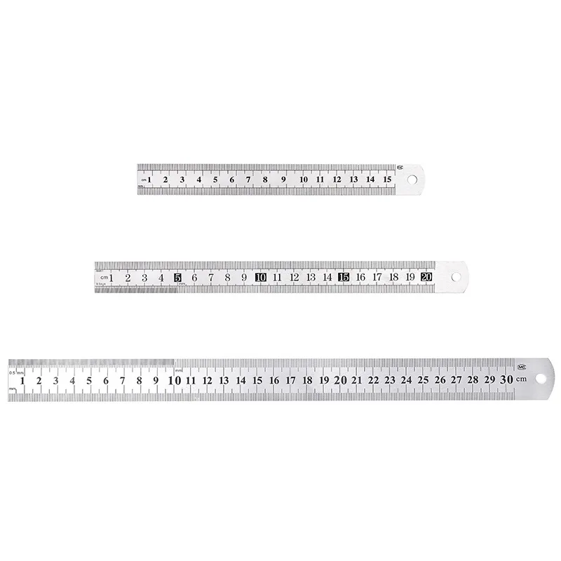 

3PCS Stainless Steel Sewing Metal Rulers Metric Straight Rule Precision Scale Double Sided Measuring Stationery Drafting Tools