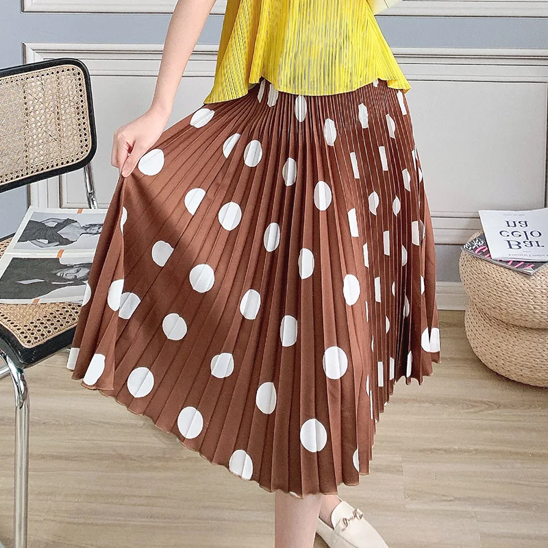 

French Retro Big Polka Dot Skirt Women's Mid Length 2021 Spring And Summer New A-line Skirt High Waist Slim Pleated Skirt