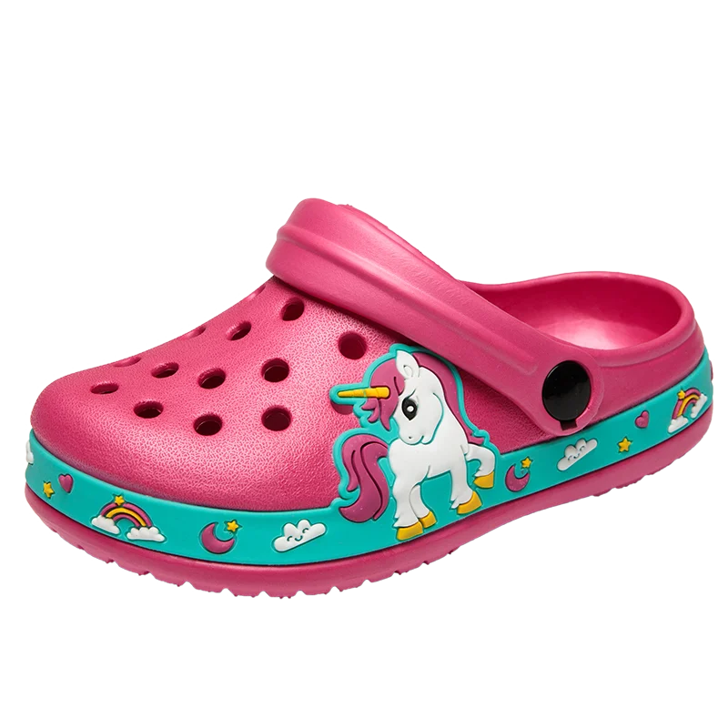 

Child Sandals Crocks Summer Hole Shoes Crok Rubber Kids Unicorn Dinosaur Garden Shoes Blue Beach Flat Sandals Slippers EVA
