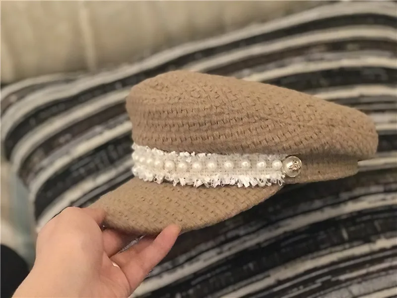 

202005-wo new pearl ribbon bee lady VISORS cap women leisure Octagonal hat