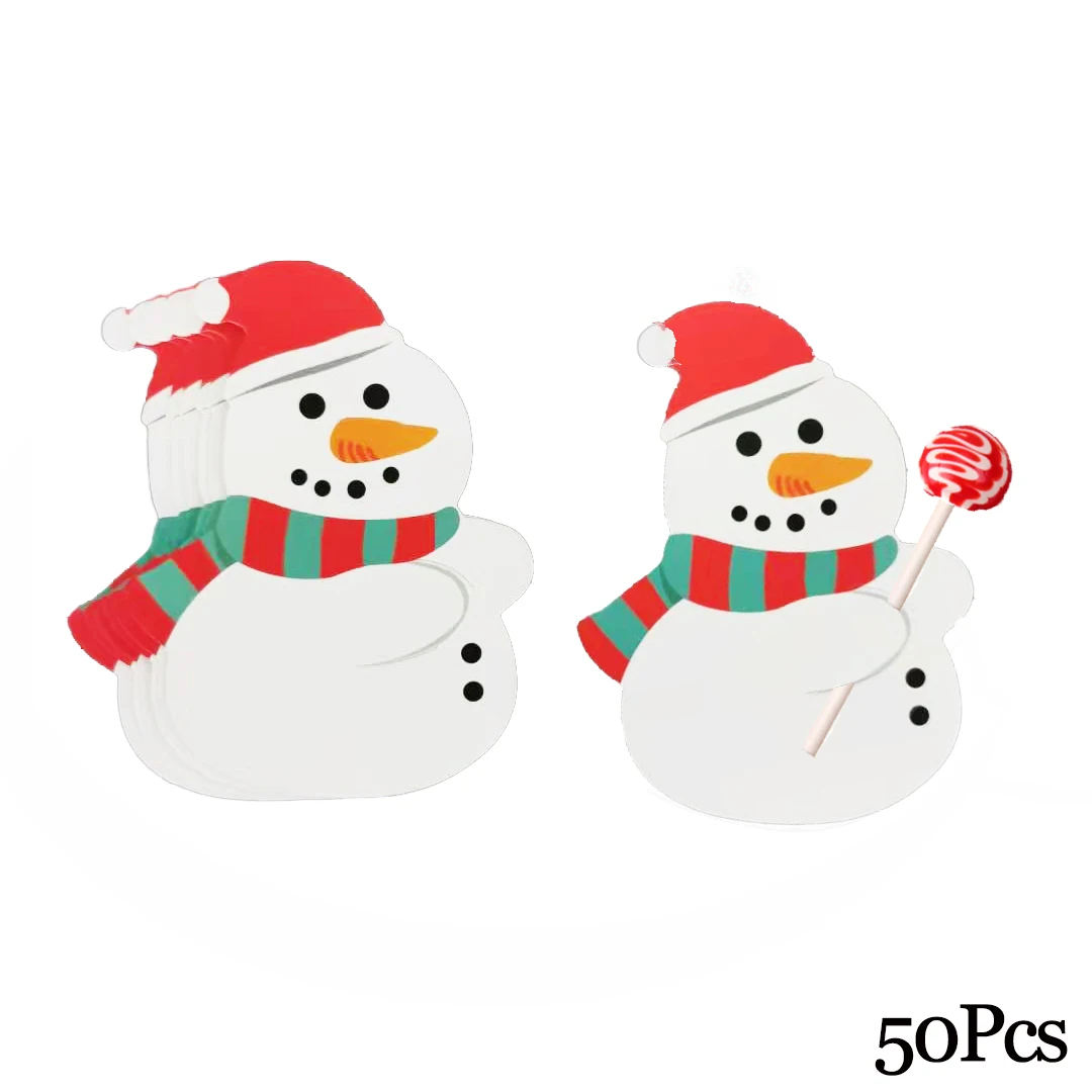 50Pcs Snowman Держатель для леденцов, бумажные карты для конфет, леденец, украшение, карта с мультяшным принтом, на Хэллоуин, Рождество, день рождения, конфета, аксессуары - Цвет: 50Pcs Snowman