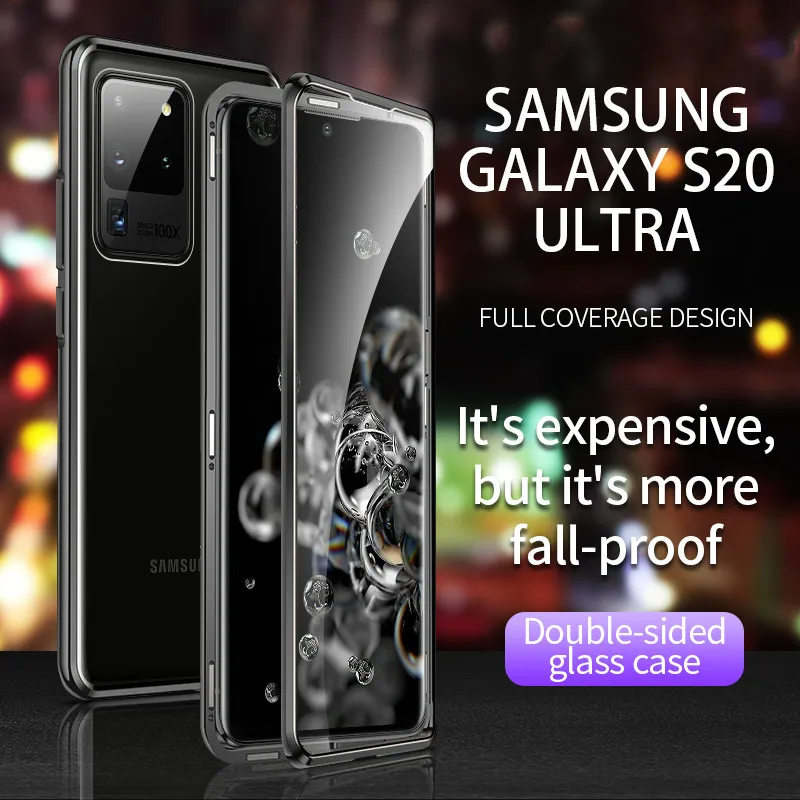 

Magnetic adsorption metal case for Samsung Galaxy S20 Ultra S8 S9 S10 Plus A50 A70 A51 A71 Note 10 8 9 glass cover phone case