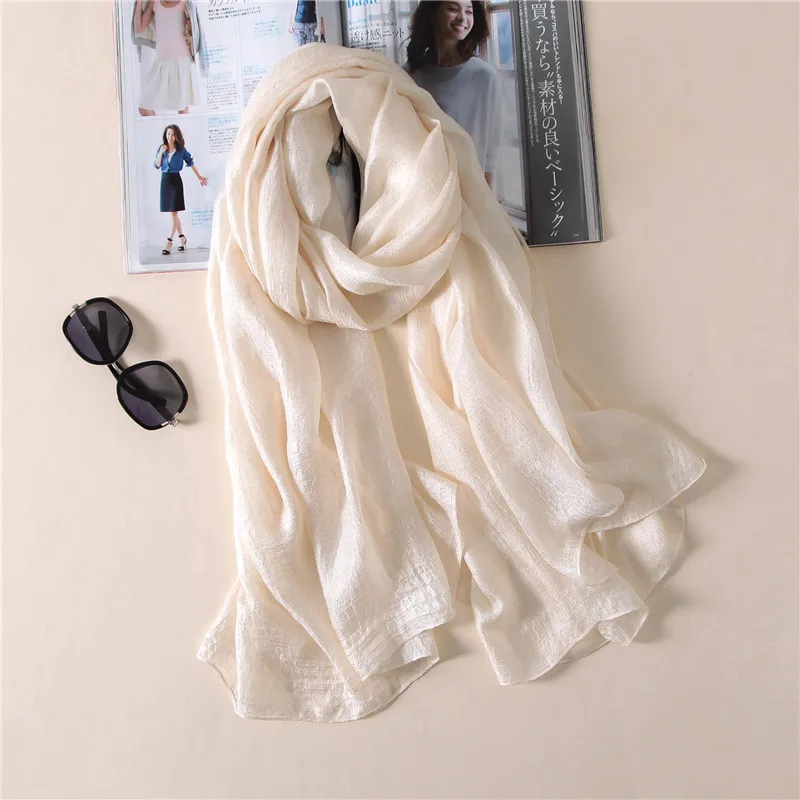 

2021 Luxury Brand Women Fashion Scarf Plain Solid Silk Linen Shawls Scarves Summer Lady Bandanas Pashmina Foulard Hijab 180*90Cm