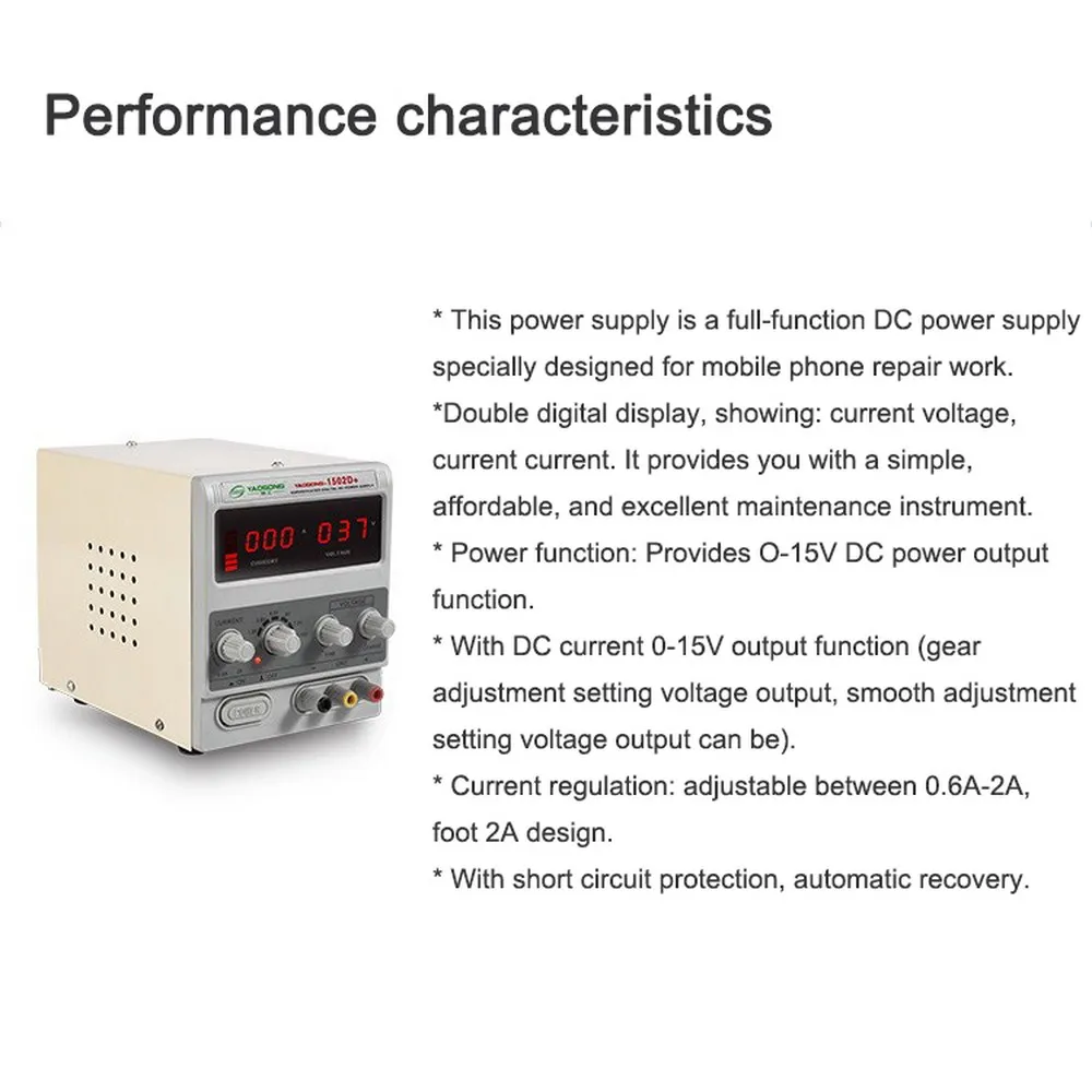 Регулируемый источник питания 1502DD+ 15V 2A AC к DC 15W регулируемый ток для ремонта мобильных телефонов тест мощности