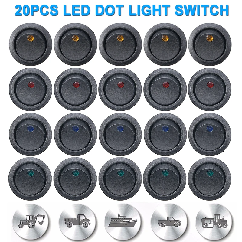 

20x High Quality Car Pushbutton Switch ON/OFF Round Rocker Switch LED Car Dashboard Dash Boat 12V Waterproof Cap