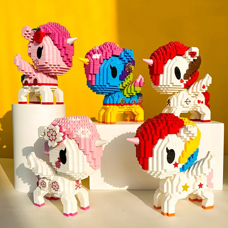 Милые животные мини единороги микро алмазные строительные блоки мультяшная