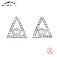 s925 sterling silver stud earrings shell simulated pearl round gems zircon triangle earrings for women fine jewelry exquisite