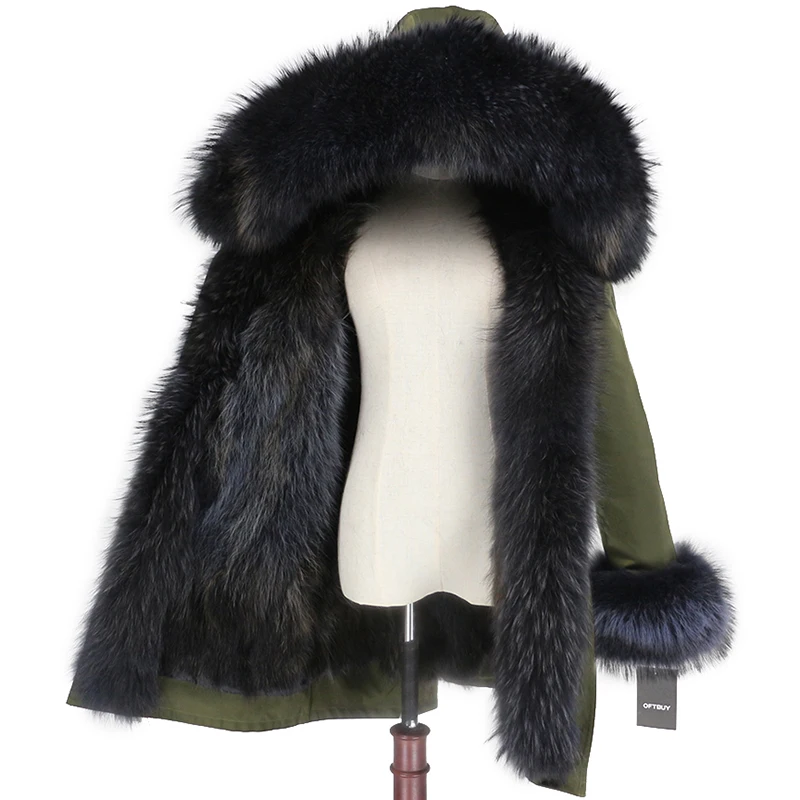 green grey grey OFTBUY, водонепроницаемое пальто с натуральным мехом, длинная парка, зимняя куртка для женщин, натуральный мех енота, воротник, капюшон, подкладка из лисьего меха, теплая уличная одежда - Цвет: green grey grey