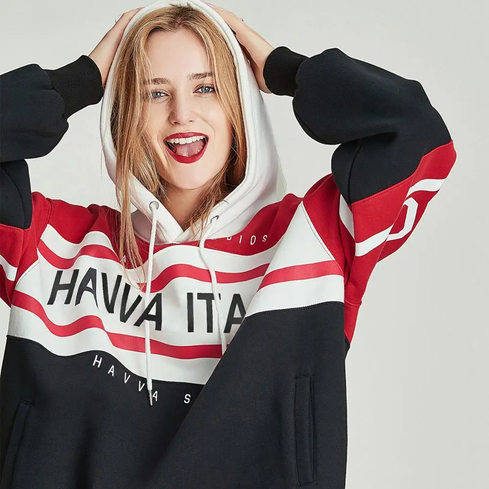 Женский пуловер с капюшоном HAVVA осенне зимний Свободный открытыми плечами и