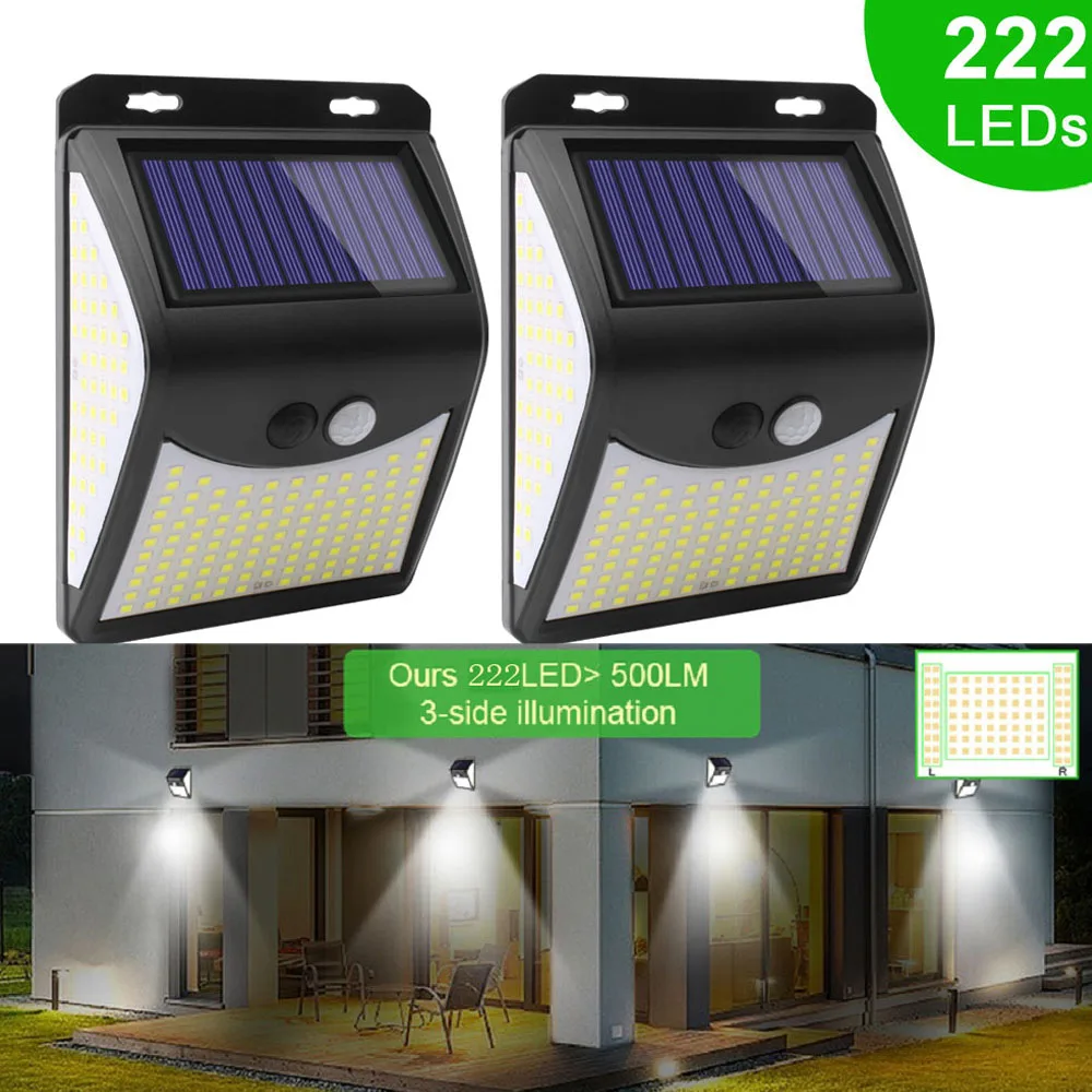 IP65 Водонепроницаемый 4 режима 222 светодиодный солнечный светильник уличный дом