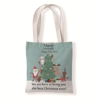 merry christmas canvas shopping bag gift reusable shopper tote bag xmas christmas tree foldable fashion female shoulder bag