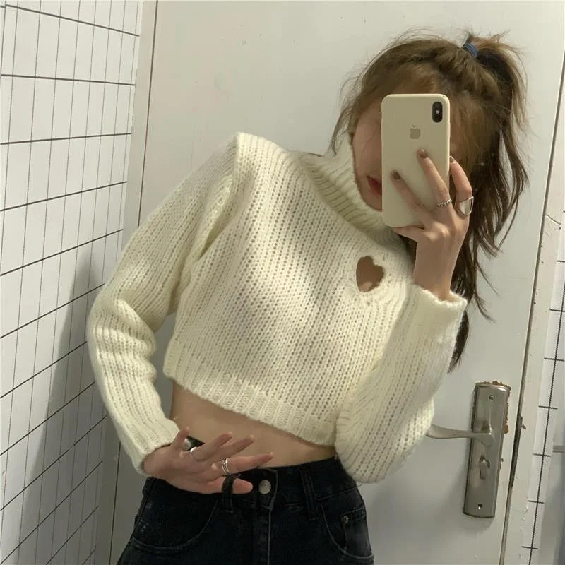 Повседневная Водолазка с длинным рукавом вязаный пуловер вырезами в форме