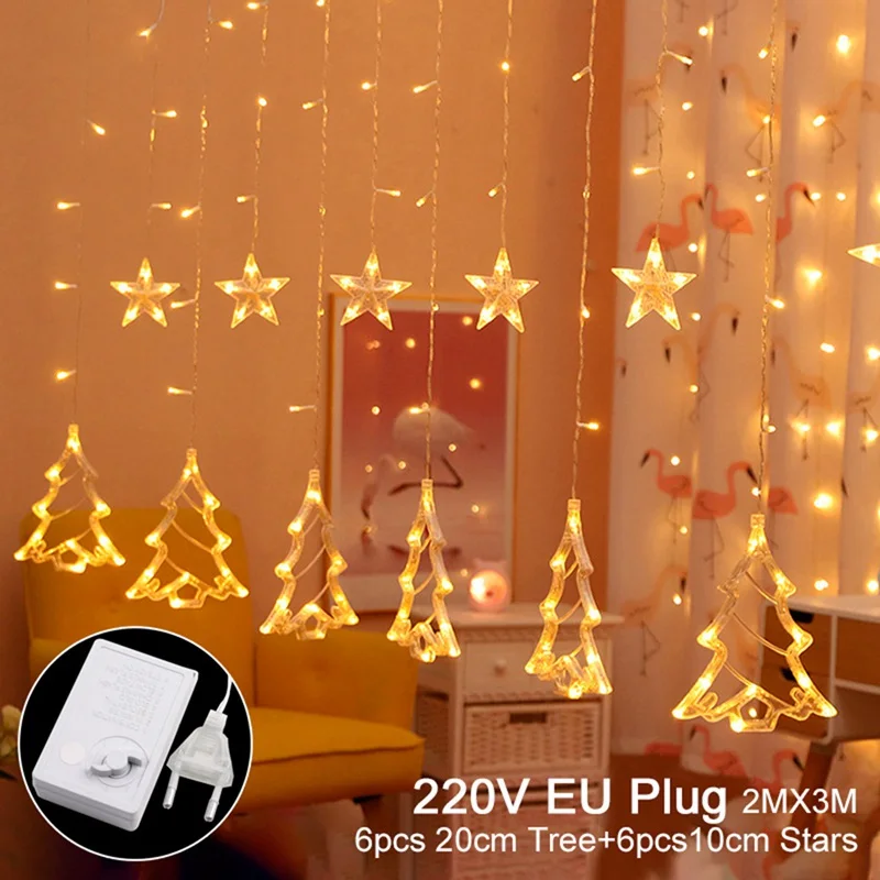tree 220v Занавеска Сказочный струнный светильник светодиодный Рождественское украшение для дома гирлянда Рождественский светильник декор для рождественской елки Navidad орнамент подарок - Цвет: tree 220v