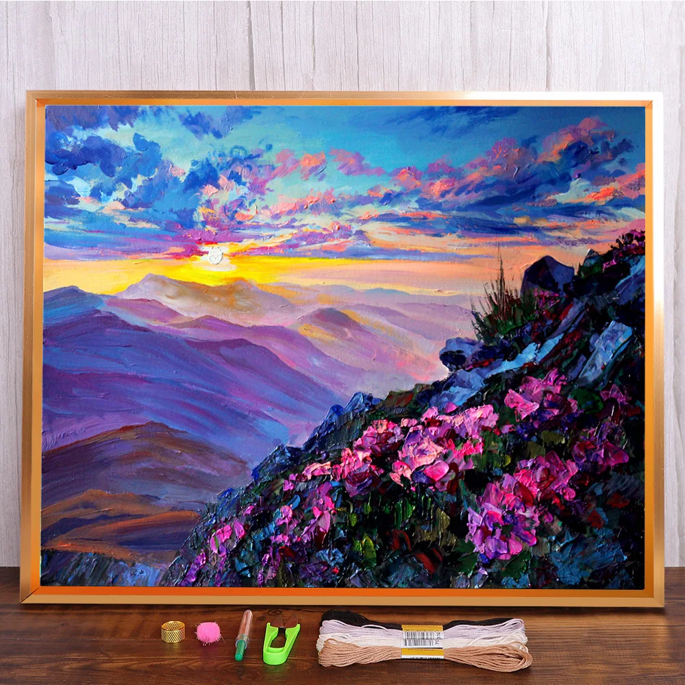 

Landscape The Sun Goes Down Printed 11CT Cross Stitch Embroidery Patterns DMC Threads Needlework Hobby Knitting Magic