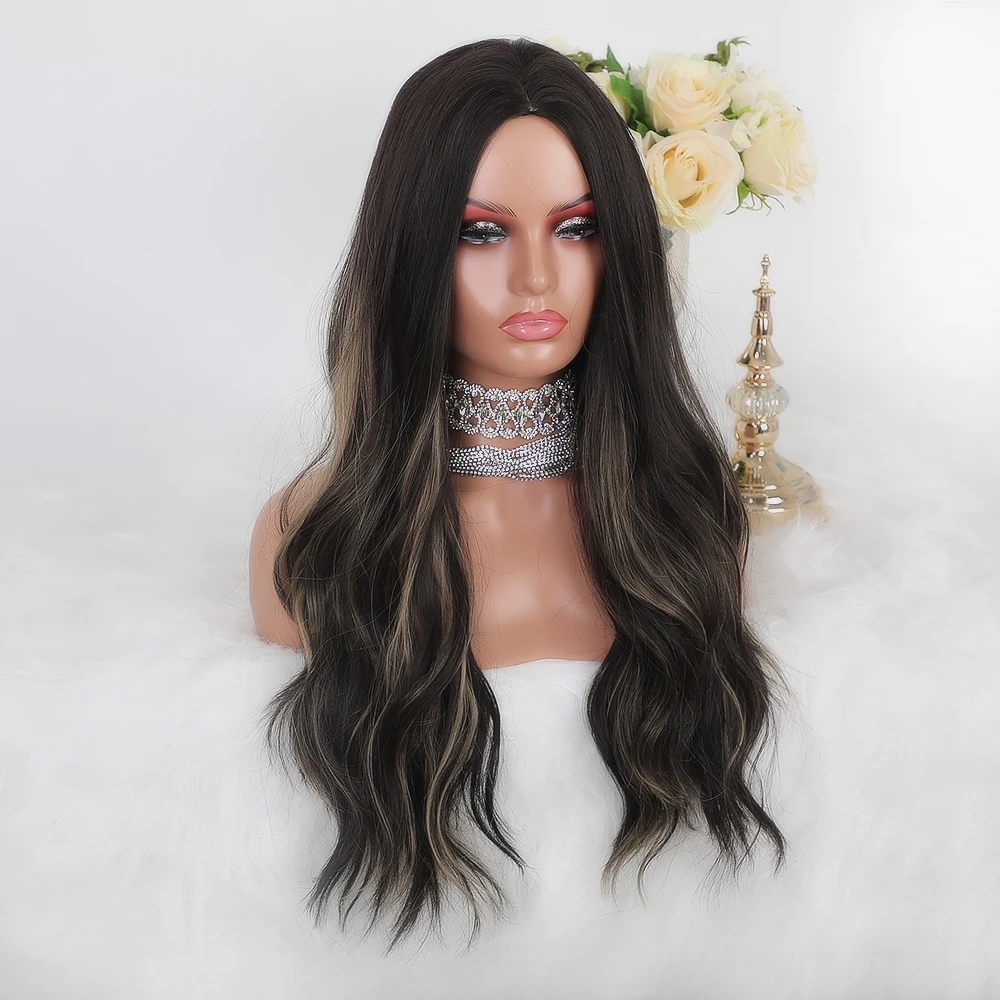 Длинные натуральные волнистые черные и коричневые блестящие синтетические