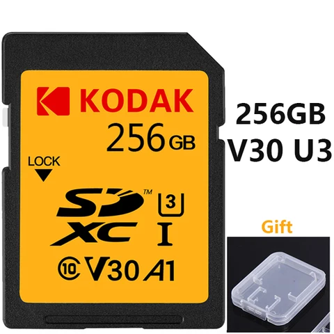 Карта памяти KODAK SD V30 A1, высокоскоростная карта памяти SDHC/SDXC SD U1 U3 32 Гб 64 Гб 128 ГБ 256 ГБ 512 Гб SD-карта для ноутбука Canon Nikon DSLR