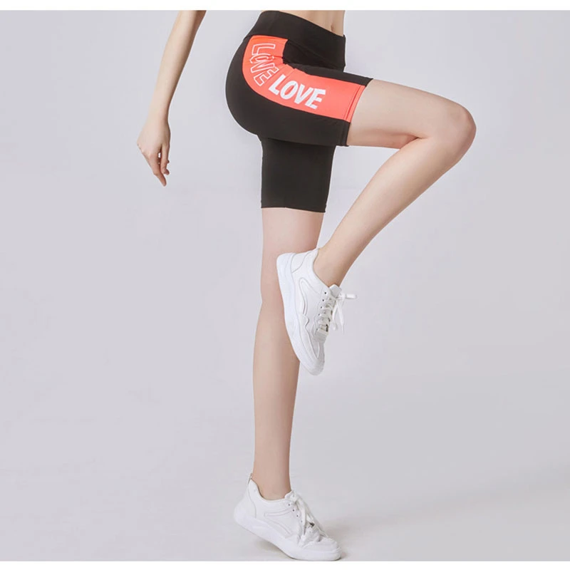 Fashion Letter Patchwork Yoga Shorts Women Solid Elastic Fitness Gym Training Workout Short Legging Female Sport Tights | Спорт и