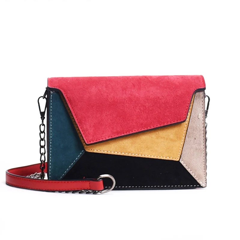 

Women's Leather Patchwork Messenger Bag with Chain Strap Girl Small Shoulder Bag Criss-Cross Ladies' Flap Bag