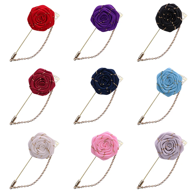 Модная лента цветок розы отворот булавка ткань брошь кисточка цепь броши для