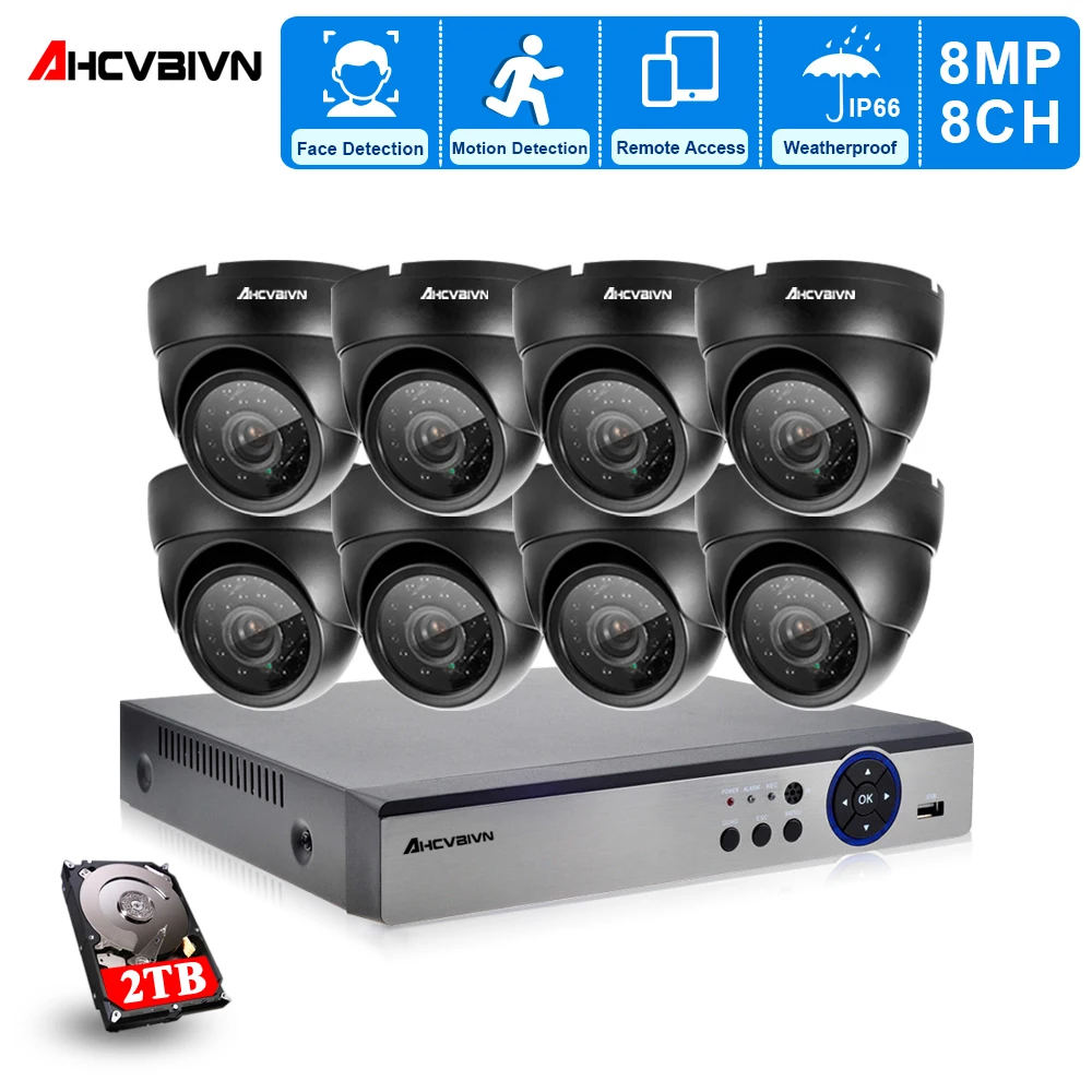 

H.265+ 4K Ultra HD POE Video Surveillance security System 8CH 8MP NVR With 8PCS Weatherproof IP Security Cameras CCTV POE Kit