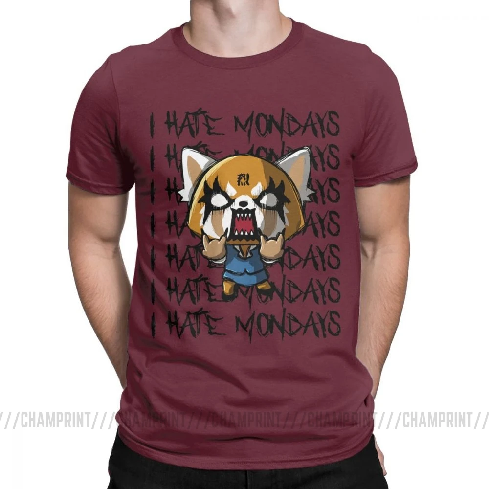 Мужские футболки Aggretsuko aggression Retsuko I Hate Monday, хлопковая одежда, Забавные футболки с коротким рукавом и круглым вырезом, футболки с принтом - Цвет: Бургундия