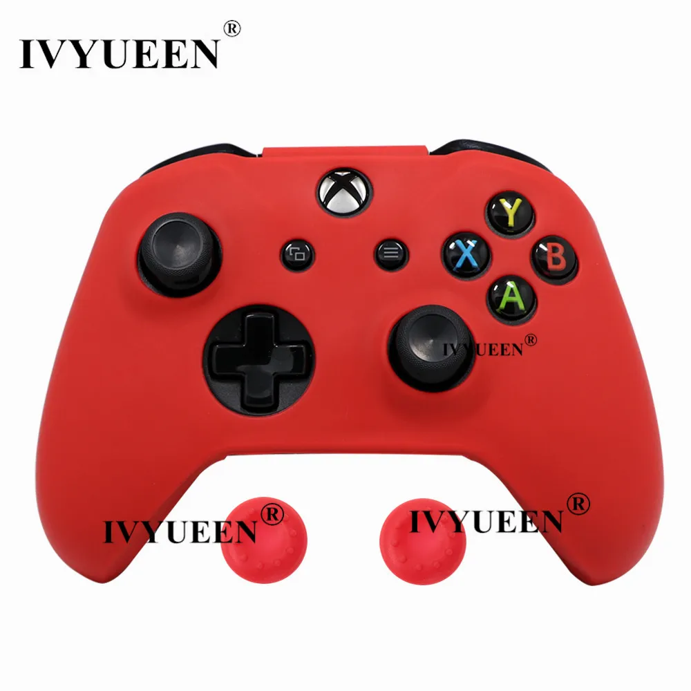Красный IVYUEEN для microsoft Xbox One X S тонкий контроллер силиконовый чехол+ аналоговые палки с захватом колпачка для X Box One 1 X S геймпад - Цвет: Красный