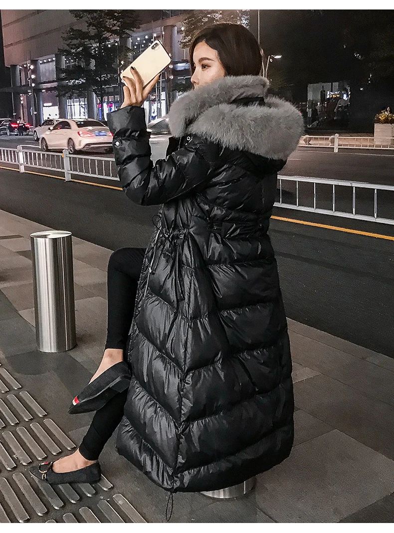 Модное пальто с капюшоном и меховым воротником, женский пуховик X-long, новое тонкое пальто, Женское зимнее теплое пуховое пальто, женская верхняя одежда WM31