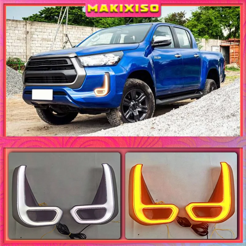 

2PCS Car LED Daytime Running Light For Toyota Hilux Revo 2020 2021 Turn Yellow Signal LED DRL Day Light Fog lamp