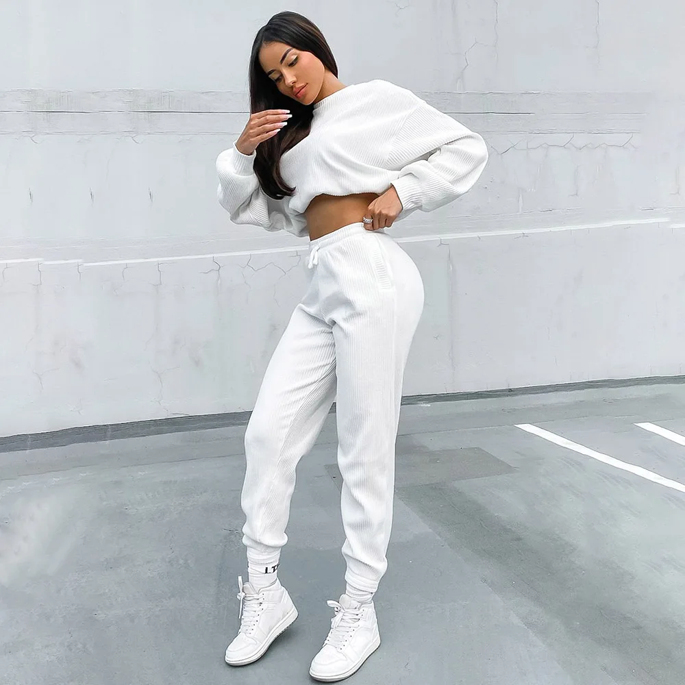 

2021 Women's Autumn New Trouser Suit Short Pullover Casual Fashion Retro Commuter Style Long-sleeved Slim Top Two-piece Suit