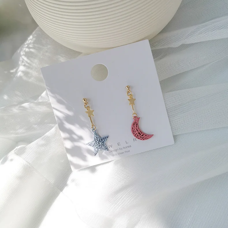 Полые плетеные серьги с текстурой звезды луны милые ювелирные изделия