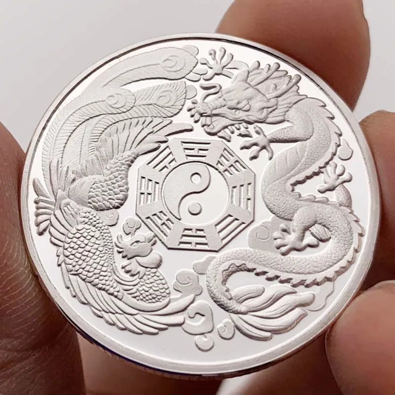 

Дракон и Феникс приносят удачу традиционный коллекционный подарок Посеребренная Коллекционная художественная памятная монета