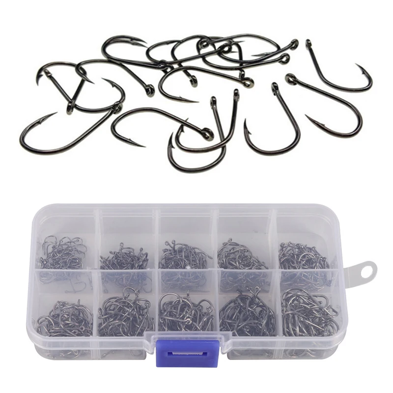 

500pcs 10 Different Sizes Circle Fishing Hooks Carbon Steel Fish Hooks W/Box Durable Fishing Tools Fish Terminal Tackle